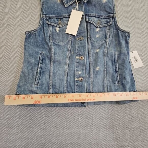 Turo by Vince Camuto Denim Vest Women's Medium Distressed Streetwear Y2K Blue - Picture 12 of 14